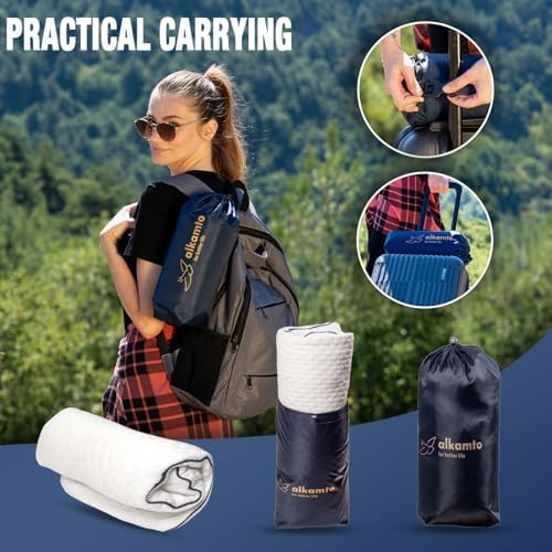 alkamto Travel & Camping Comfortable Memory Foam Pillow – Easy to Carry Portable Bag – Temperature Regulating Pillow Case (White Contour + Extra Cover) - Image 8
