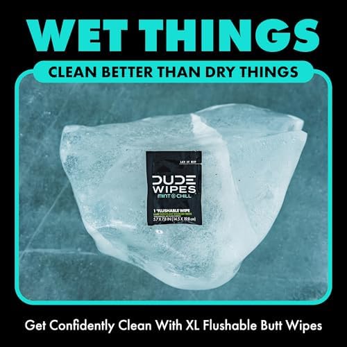 DUDE Wipes On-The-Go Mint Chill Travel Wipes - 30 Count (Individually Wrapped) - Extra-Large Adult Flushable Wipes - Infused with Tea Tree Oil, Vitamin E, and Aloe - Septic and Sewer Safe - Image 5
