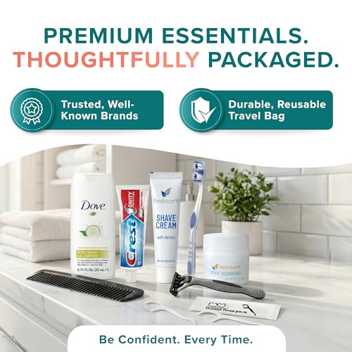 Trektote 10 Piece Travel Hygiene Kit with Toiletries & Dental Essentials, TSA-Compliant, Clear Cosmetic Bag, Single or Bulk Packs - Image 3