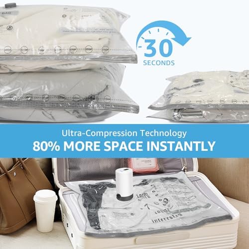 Vacuum Bags for Travel with Rechargeable Pump, 3 Sizes Vacuum Seal Bags for Clothing, Compression Vacuum Travel Bags for Luggage, Vacuum Packing Bags for Closet Organization (15) - Image 2