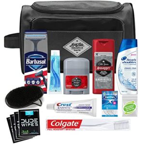 Convenience Kits International Men's Premium 15-Piece Kit wth Travel Size TSA Compliant Essentials, Featuring: Head & Shoulders Dandruff Shampoo Classic Clean and Palm Scalp Brush in Black Dopp Bag