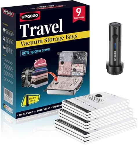 Travel Vacuum Bags for Luggage with Portable Electric Pump,Vacuum Seal Bags for Clothing,Packing Cubes Compression,Cruise Ship and Travel Essentials(Combo 9 Pack)