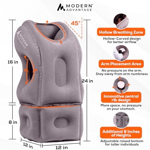 Modern Advantage Inflatable Travel Pillow with Adjustable Extra Bottom Support Neck Pillow for Chin & Head Stability Prevents Neck Pain Plane Pillow for Long Flight Travel - Eye Mask & Earplugs - Grey - Image 3