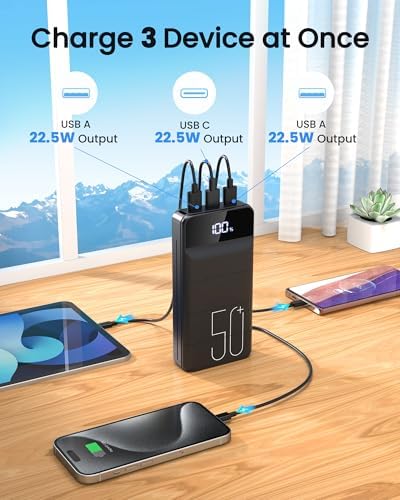 Power Bank 50000mAh 22.5W Fast Charging Portable Charger, USB C Quick Charge with 3 Outputs & 2 Inputs, LED Display, Huge Capacity External Cell Phone Battery Pack for iPhone, Samsung, iPad - Image 4