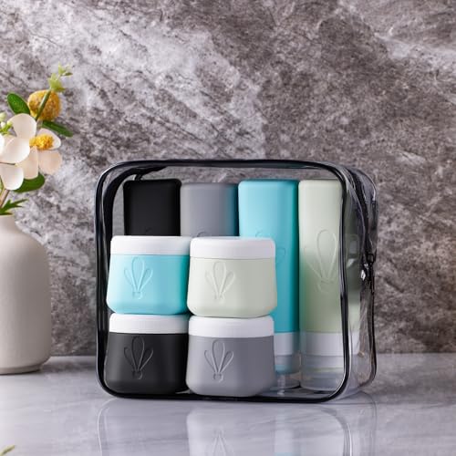 INSFIT 8 Pack Silicone Travel Bottles & Cream Jars with Toiletry Bag, 3oz Leakproof Containers & 2oz Jars with Waterproof Labels, BPA-Free Squeezable Toiletries Set for Shampoo, Lotion, Cosmetics - Image 7
