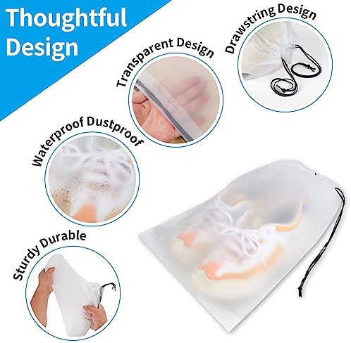 Waterproof Travel Drawstring Shoe Bags for Packing, Storage, Travel Essentials for Men and Women, 15.7 x 11.8 inches, Clear, 5 pieces - Image 3