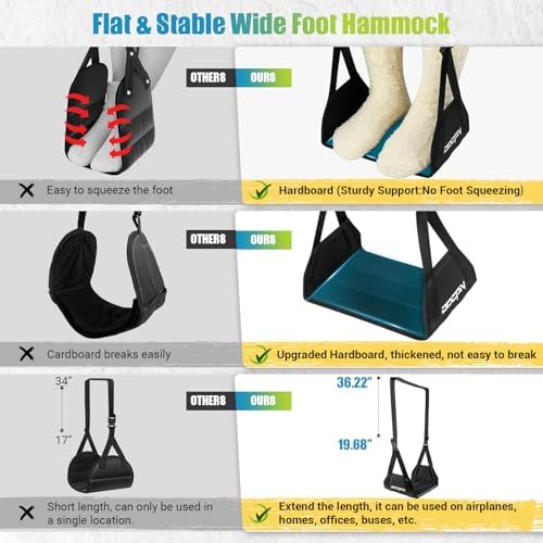 2-Pack Foot Hammock for Plane Travel, No Collapse Thickened Bamboo Airplane Foot Rest with Extended Adjustment Strap, Portable Desk Foot Hammock to Relax Your Feet, Foot Sling Travel Essentials(Black) - Image 3