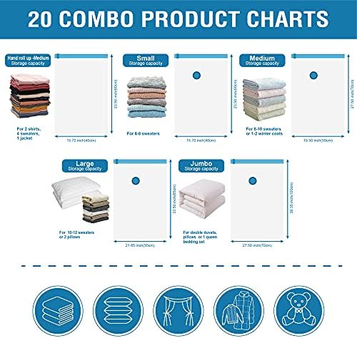 Cozy Essential Vacuum Storage Bags, Compression Space Saver Bags for Clothes, Comforters, Blankets, Pillow, Bedding, Sealer Clothing Storage,20 Combo - Image 5