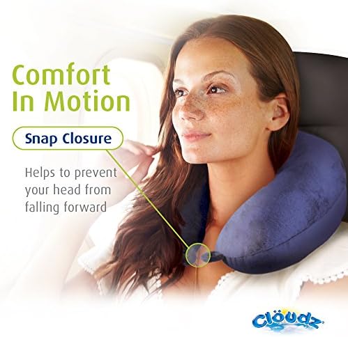 Cloudz Dual Comfort Microbead Airplane Travel Neck Pillow. Super Soft Cozy Plush Fabric on One Side, Cool Relaxing Spandex on The Other! Customize Your Comfort and Support at Home or On The Go!- Blue - Image 4