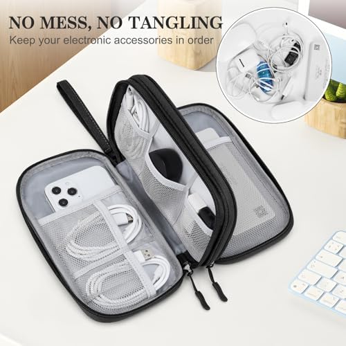 FYY Electronic Organizer, Travel Cable Organizer Bag Pouch Electronic Accessories Carry Case Portable Waterproof Double Layers Storage Bag for Cable, Cord, Charger, Phone, Earphone, Medium, Black - Image 5