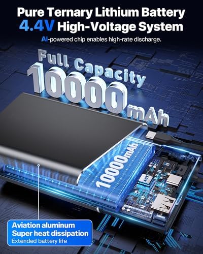 Portable Charger Power Bank, 10000mAh 22.5W PD Fast Charging Powerbank with Built-in USB C Cable, Slim External Phone Battery Pack for iPhone 17/16/15 Samsung S24 Android etc (Grey) - Image 4