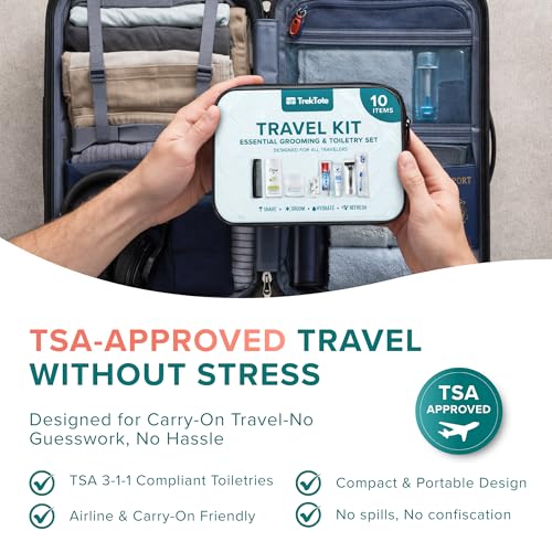 Trektote 10 Piece Travel Hygiene Kit with Toiletries & Dental Essentials, TSA-Compliant, Clear Cosmetic Bag, Single or Bulk Packs - Image 6
