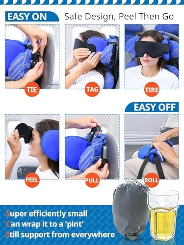 Airplane Pillow Combo with Chin Strap, Travel Pillows for Airplanes with Sleep Eye Mask, Plane Pillow for Long Flights, Car Road Trip, 360° Headrest, Stop Bobblehead, Black - Image 7