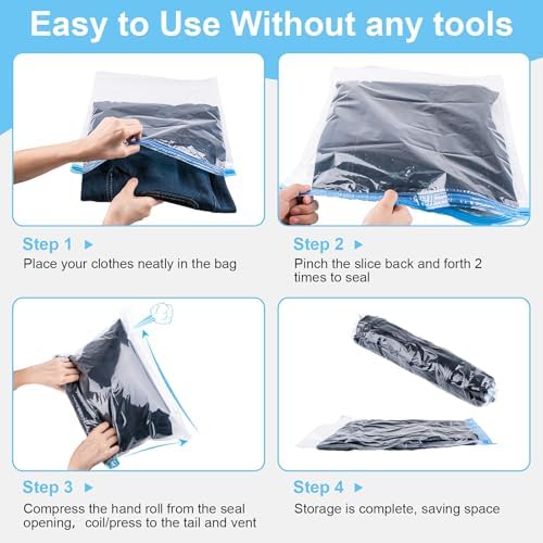 10 PCS Compression Bags for Travel Essentials, 3 Sizes Space Saver Bags, No Vacuum or Pump Needed, Roll Up Vacuum Packing for Clothing Storage, Cruise Accessories, Luggage & Home Organizers - Image 6