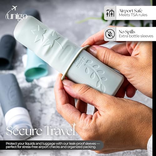 unigo 30 PACK Travel Bottles Set for Toiletries - Leakproof Refillable Travel Size Containers, TSA Approved Bottles with Labels, Brush & Covers for Carry-On Travel - Image 3