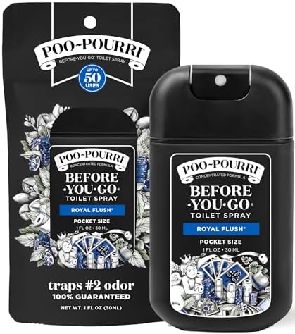 Poo-Pourri Before-You-Go Pocket Toilet Spray, Travel Essentials, Royal Flush, 1 Fl Oz, Up to 50 Uses, On-The-Go Bathroom Odor Deodorizer with Essential Oils, TSA Approved Size, Eucalyptus & Spearmint