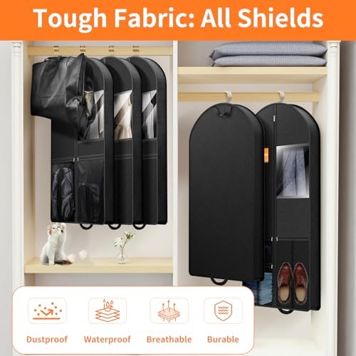 Suit Garment Clothes Travel Bag: 43 inch Lightweight Foldable Black Short Fabric Breathable - Hanging Storage Cover Pockets Zipper for Men - Wardrobe Carry Coat Jacket Uniform Tuxedo Shirt - Image 5