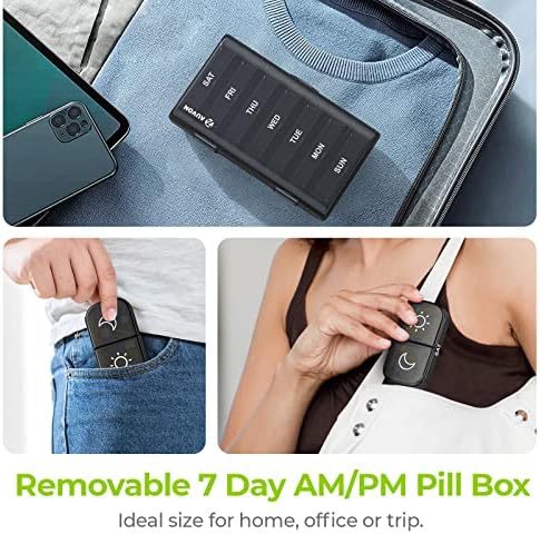 AUVON XL Weekly Pill Organizer 2 Times a Day, Pill Box 7 Day with One-Side Large Openings for Easy to Use, Black Privacy Protection AM PM Pill Case for Medication, Vitamins, Fish Oils, Supplements - Image 6