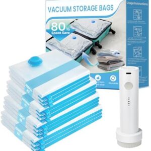 Vacuum Seal Bags for Clothing Travel, 12 Pack Vacuum Storage Bags for Clothes with Portable Electric Pump, Space Saver Bags for Luggage Traveling and Clothing