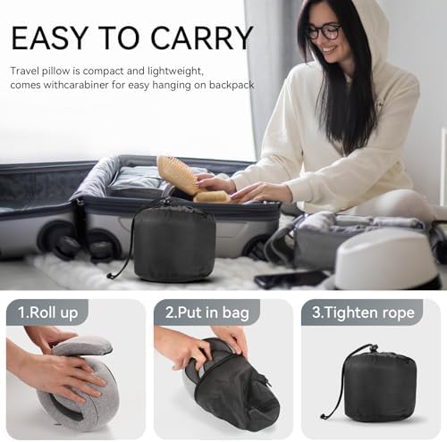 SZXYX Travel Pillows - 100% Pure Memory Foam Neck Pillow for Airplanes, Comfortable Breathable Cover, 360° Support Stowable Pillows for Sleeping, Car, Airport Travel Essentials Dark Grey - Image 4