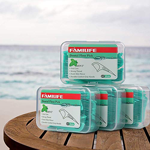 FAMILIFE Floss Picks, 240 Count Mint Dental Floss Cleaner, Tooth Picks Flossers with 4 Travel Handy Cases, Helps to Fight Tooth Decay and Keep Your Teeth Clean, Flossing Sticks for Family - Image 3