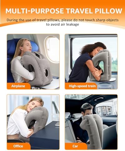Sunany Travel Pillow, Inflatable Neck Pillow Used for Airplanes/Cars/Buses/Trains/Office Napping with Eye Mask/Earplugs (Gray) - Image 7