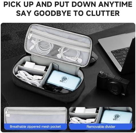 Teskyer Tech Organizer Pouch – Portable Waterproof Electronics Bag with Compartments for Cables, Chargers, Earbuds & Phone (Black) - Image 4