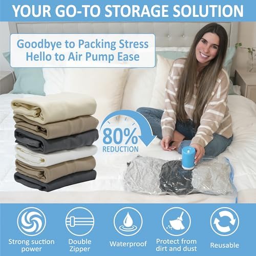 Cozy Essential Travel Vacuum Storage Bags with Rechargeable Cordless Electric Pump, Space Saver Bags for Luggage, Suitcase, Carry-On, for Clothes, Blankets, Comforters, Pillows, 12 Combo - Image 2