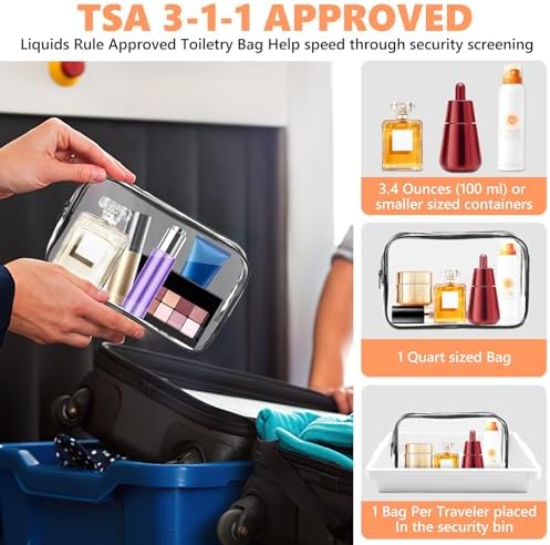 AURUZA Clear Makeup Bag,Portable Travel Toiletry Bags with Zipper, TSA Approved Clear Organizer Bags, PVC Cosmetic Pouch for Airport Airline Compliant - Image 3