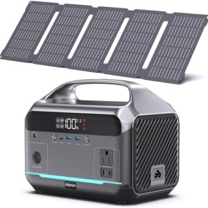 DARAN Portable Power Station with 60W Solar Panel, 288Wh (90,000mAh) LiFePO4 Battery, 350W (600W Peak) Mini Solar Generator, 2.1Hrs Fast Charing, 7-Port Design with AC Outlet for Emergency, Hurricane