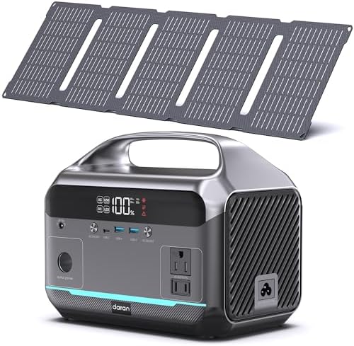DARAN Portable Power Station with 60W Solar Panel, 288Wh (90,000mAh) LiFePO4 Battery, 350W (600W Peak) Mini Solar Generator, 2.1Hrs Fast Charing, 7-Port Design with AC Outlet for Emergency, Hurricane