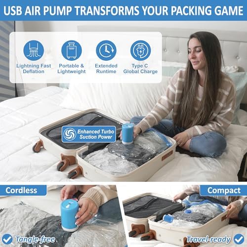 Cozy Essential Travel Vacuum Storage Bags with Rechargeable Cordless Electric Pump, Space Saver Bags for Luggage, Suitcase, Carry-On, for Clothes, Blankets, Comforters, Pillows, 10 Combo - Image 3