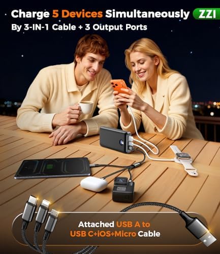 Portable Charger Power Bank, 60000mAh Battery Pack with 3 in 1 USB-C/iOS/Micro-USB Cable, 22.5W Fast Charging Portable Phone Charger, Travel Camping Essential Powerbank for iPhone 17/16 Samsung,Ebony - Image 5