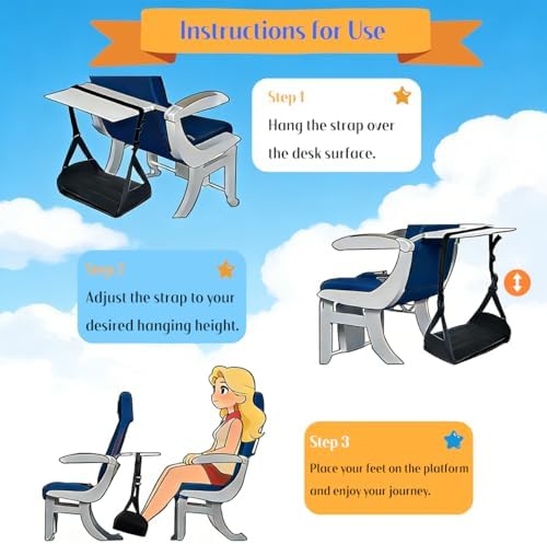Foot Hammock for Plane Travel - Portable Adjustable Airplane Foot Hammock with Memory Foam - Hardboard, Prevents Feet Clashing, Relieves Swelling - Travel, Office Essentials - Image 5