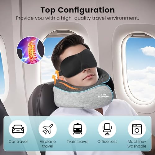 Travel Pillow-Neck Pillows for Airplanes, Memory Foam Travel Neck Pillow for Long Flights|Airport Travel Essentials 360° Support Gifts for Travellers With Eye Mask & Earplugs, Portable Carry Bag - Image 6