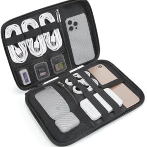 BAGSMART Electronics Travel Organizer Case for 10.2 Inch Tablets, Tech Pouch Essentials for Power Bank, SD Cards, Cord and Cable Storage Bag, Black