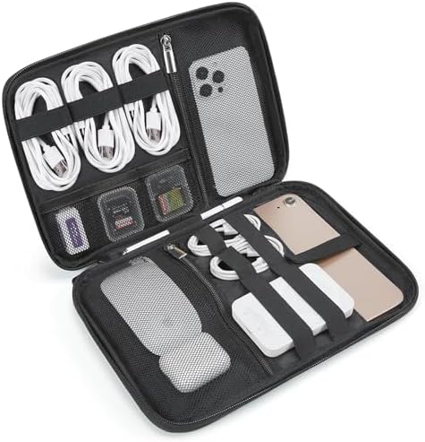 BAGSMART Electronics Travel Organizer Case for 10.2 Inch Tablets, Tech Pouch Essentials for Power Bank, SD Cards, Cord and Cable Storage Bag, Black