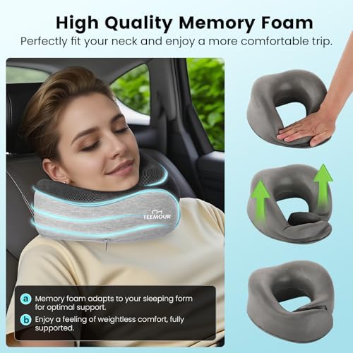 Travel Pillow-Neck Pillows for Airplanes, Memory Foam Travel Neck Pillow for Long Flights|Airport Travel Essentials 360° Support Gifts for Travellers With Eye Mask & Earplugs, Portable Carry Bag - Image 4