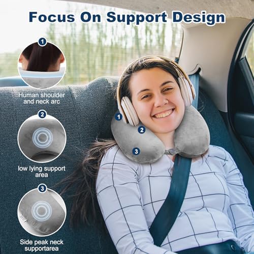 Travel Pillow 100% Pure Comfortable U Shape Memory Foam Pillows Neck and Head Support Portable Travel Neck Pillow Suitable for Planes Airplane for Traveling,Train,Self-Drivingng Car,(Grey) - Image 3