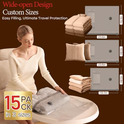Vacuum Bags for Travel with Rechargeable air Pump, Carry-on Size Compression Packing Bags for Luggage and Suitcase, Space Saver for Clothes and Clothing 15 Combo Travel Size - Image 3