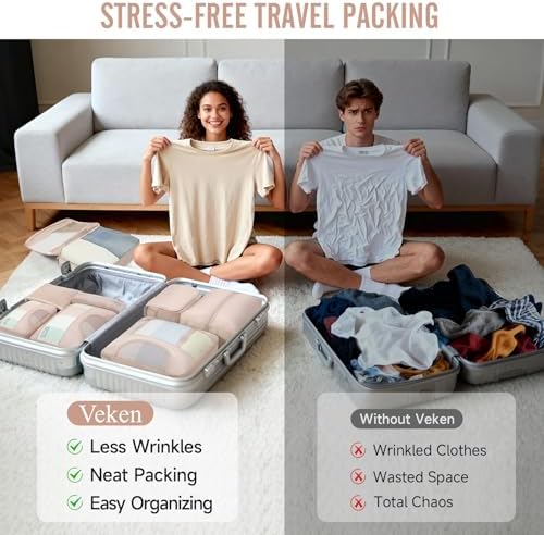 Veken 8 Set Packing Cubes, Cruise Ship Travel Essentials Accessories for Beach Vacation, Personalized Gifts for Women Mom Her, Suitcase Organizer Bags for Luggage with Hanging Toiletry Bag - Image 9