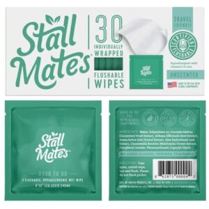 Stall Mates Wipes - Flushable Wipes, Individually Wrapped, Travel Friendly, Unscented with Vitamin-E & Aloe, (30 on-the-go singles)