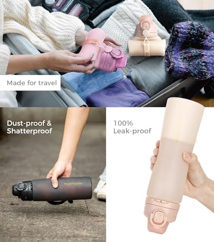 TakeToday Collapsible Water Bottles 20oz (600mL), Foldable Platinum Silicone Travel Water Bottle with Straw & Carry Strap, Leak-Resistant Screw Lid, Wide Mouth, BPA-Free for Hiking, Camping, Travel - Image 4