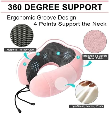 Travel Pillow and Blanket Set Neck Pillows Travel Essentials with Sleep Mask for Airplane Car Memory Foam Pink - Image 4