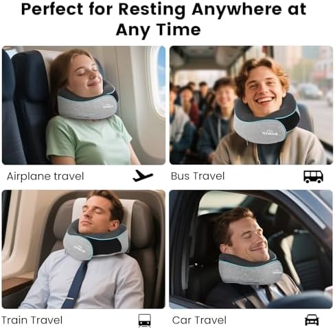 Travel Pillow-Neck Pillows for Airplanes, Memory Foam Travel Neck Pillow for Long Flights|Airport Travel Essentials 360° Support Gifts for Travellers With Eye Mask & Earplugs, Portable Carry Bag - Image 5