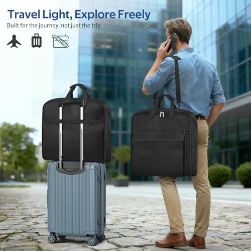 MISSLO Carry On Garment Bags for Travel with Shoe Compartment 42'' Suit Travel Bags for Men Heavy duty Fabric Luggage Hanging Bag for Clothes Suit Carrier with Shoulder Strap for Business Trips, Black - Image 6