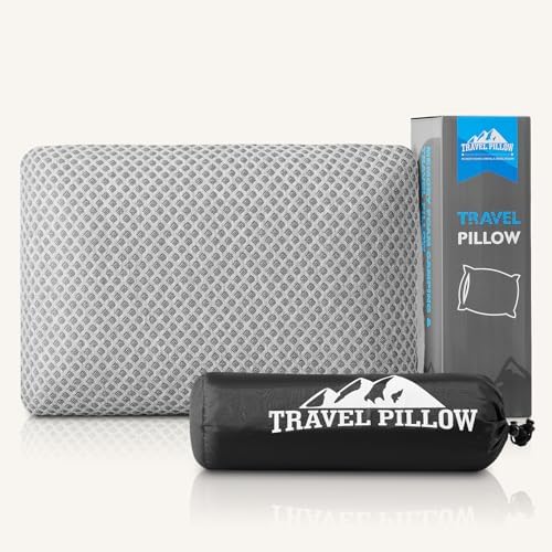 Travel Pillow Memory Foam Pillows, Camping Pillow-Compressible Medium Firm, Breathable Cover, Ideal Backpacking Hiking, Bed Pillows, Airplane and Car (Light Grey, S)