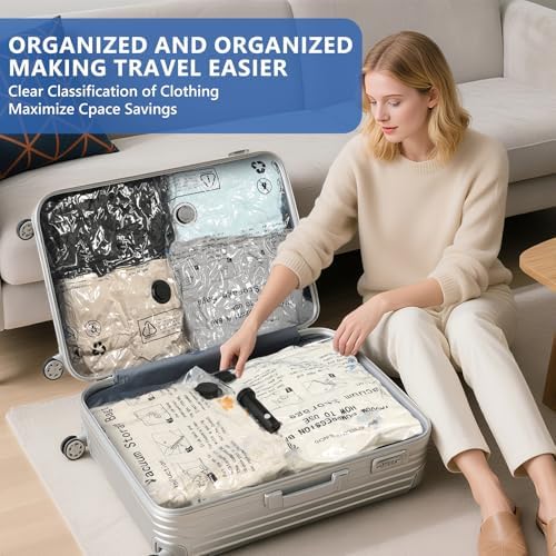 NESCCI Travel Vacuum Bags for Clothing with Rechargeable Wireless Air Pump,18 Pack Compression Seal Packing Bags for Luggage Suitcase,Carry-on Size Space Saver Vacuum Storage Bags - Image 7