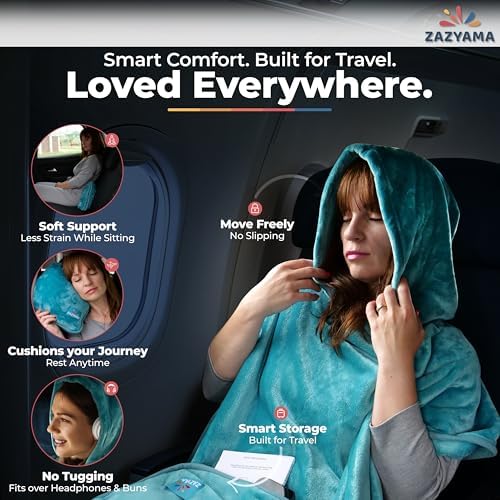 3-in-1 Travel Blanket Airplane – Compact with Bag & Pillow Combo Set, Ultra-Soft Fleece | Packable Blanket Compact | Hidden Pocket | Trolley Sleeve | Carabiner | Travel Essentials (Aqua Teal) - Image 6