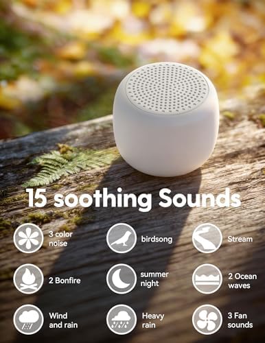 Babelio White Noise Sound Machine for Adults Kids Baby, Mini, 15 Non-looping Sounds, Timer, Memory Function, Easy to Pocket and Travel White - Image 2